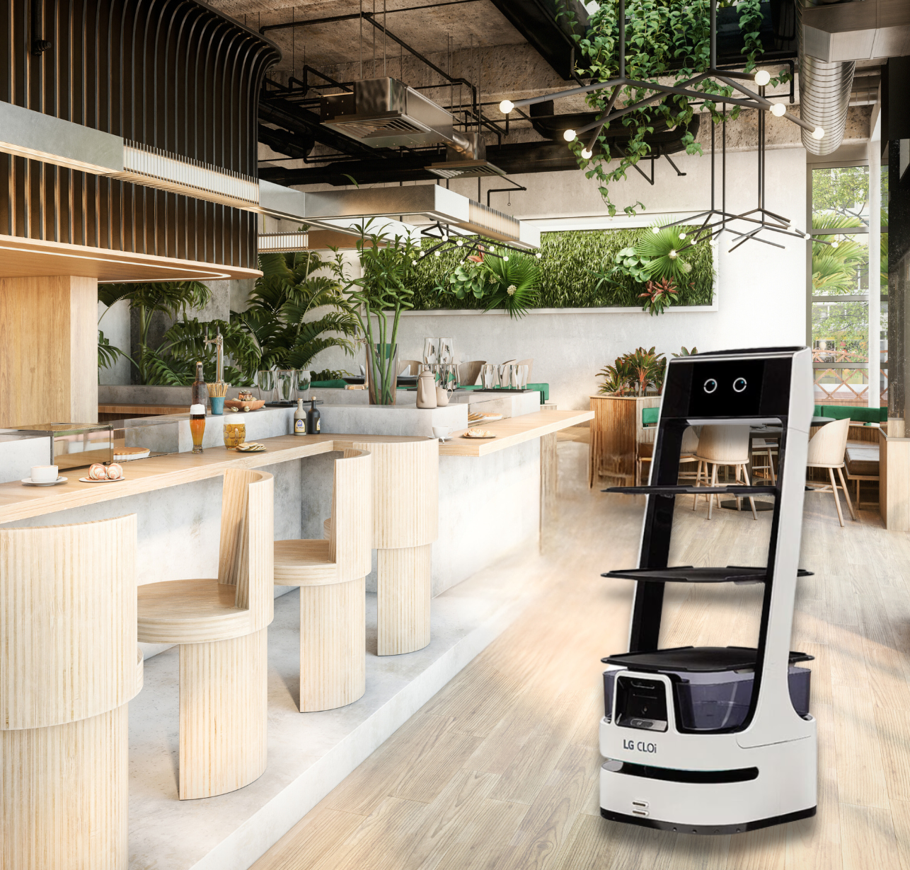 waiter robot in an empty restaurant